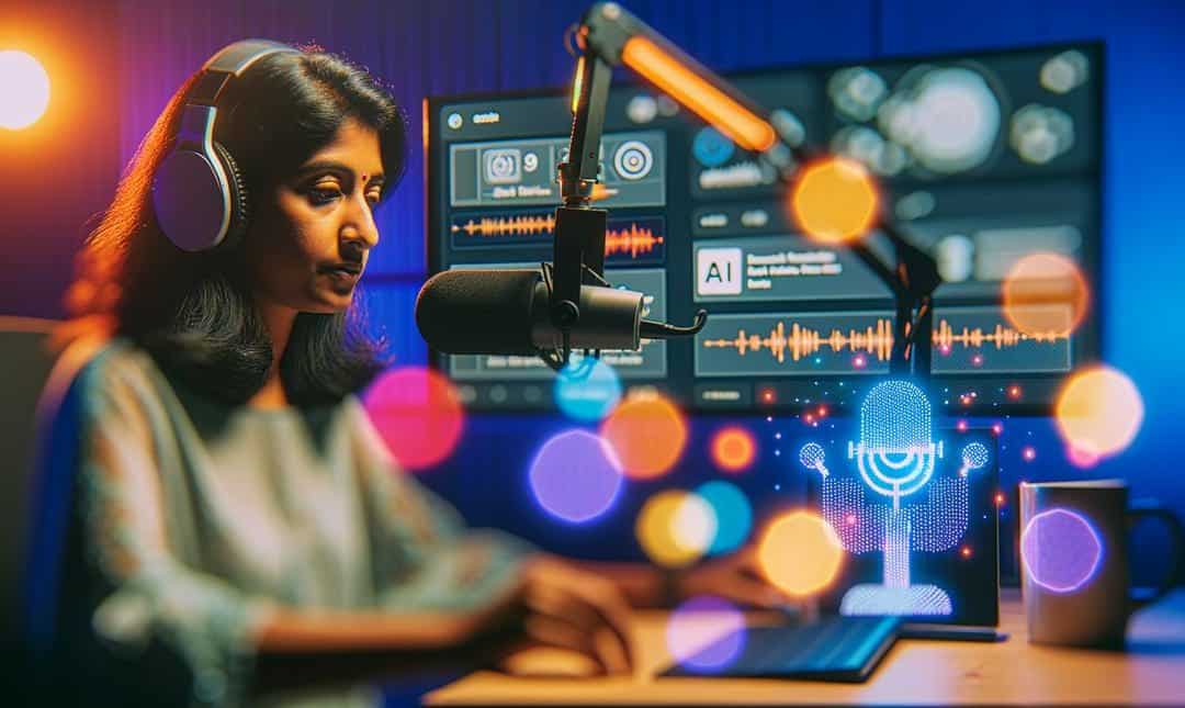 An image illustrating Podcasting with a Prompt: End-to-End Show Production Using Voice AI